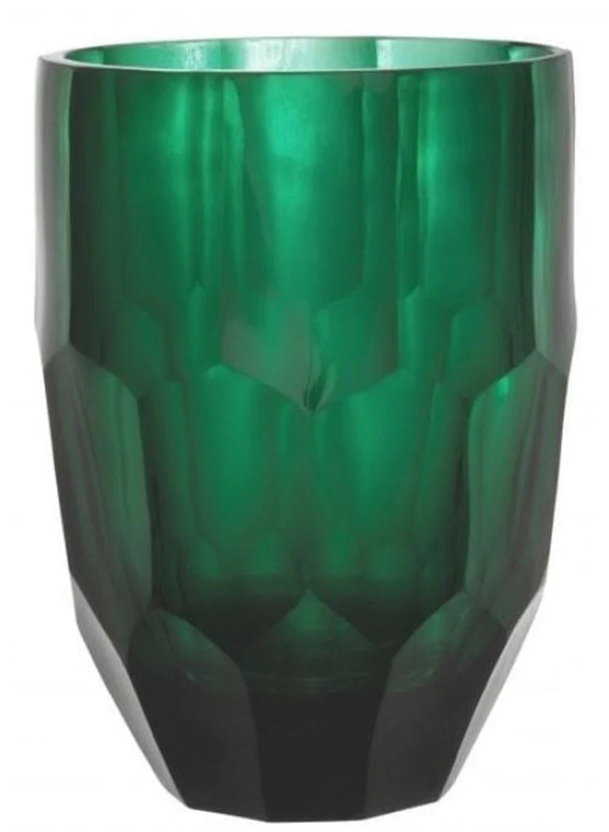 Luxus Glas Vase Grün Ø 18 x H. 24 cm - Mundgeblasene Blumenvase - Runde Deko Blumenvase - Deko Accessoires - Deko Glas Vasen - Luxus Accessoires