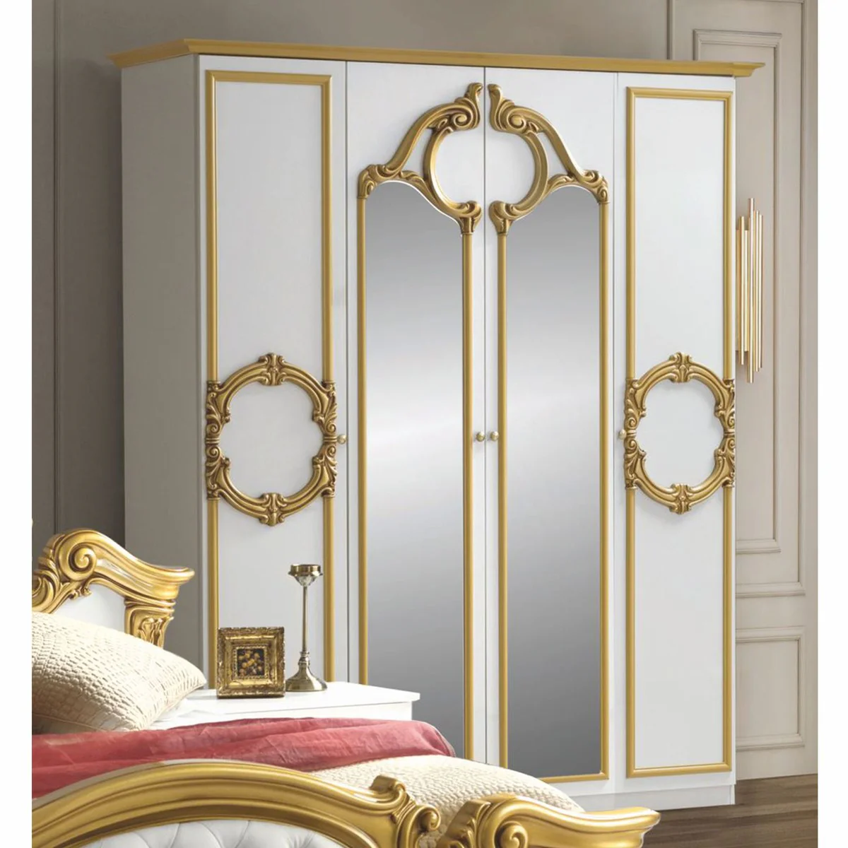 Luxus Barock Schlafzimmer Schrank Weiß / Gold 177 cm - Barock Schlafzimmer Möbel