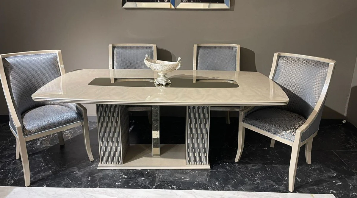 Luxury Art Deco Dining Room Set Light Blue / Cream / Gold - 1 Art Deco Dining Table & 6 Art Deco Dining Room Chairs - Dining Room Furniture - Art Deco Furniture - Luxury Furniture - Art Deco Furnishings