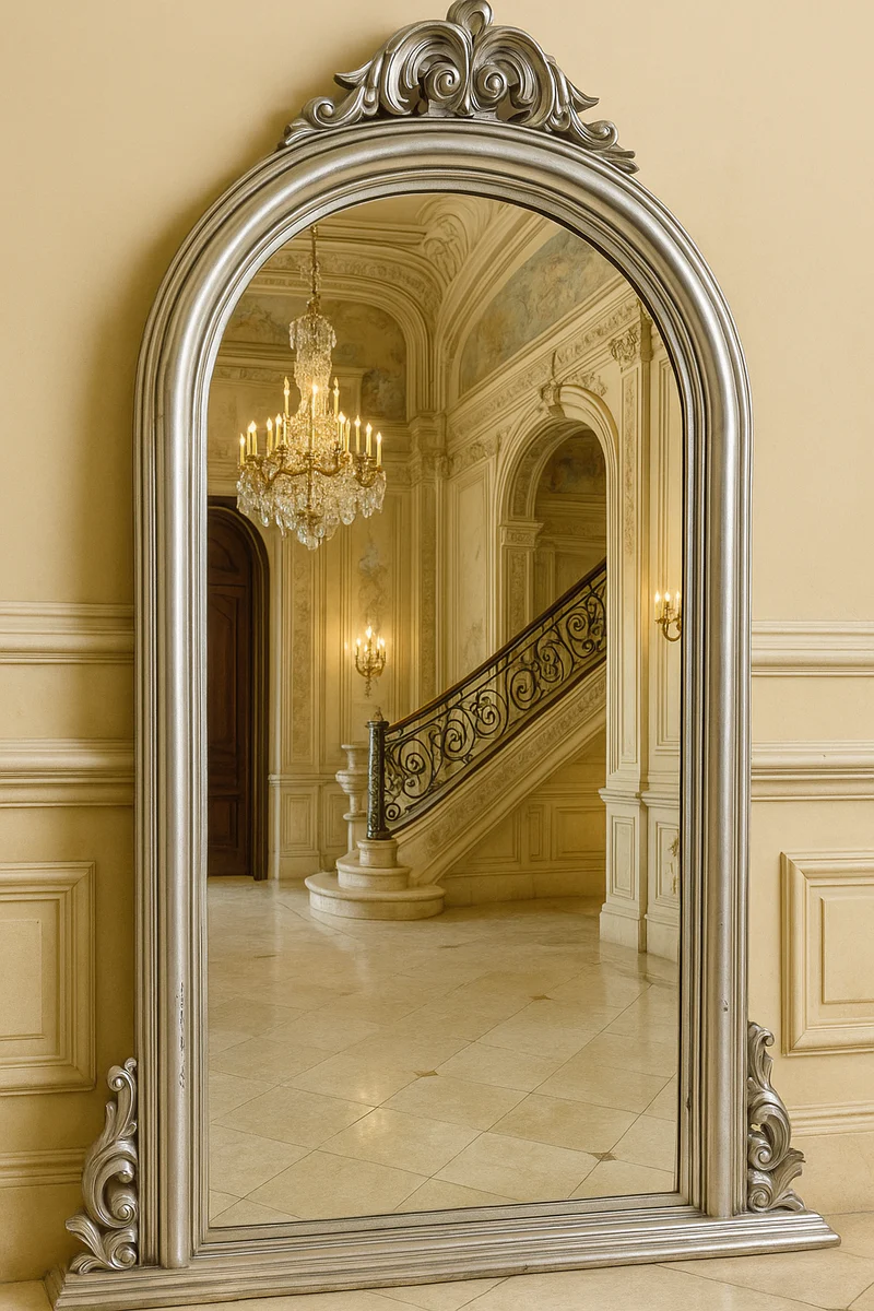 Baroque mirror silver H. 130 cm - Baroque style wardrobe wall mirror