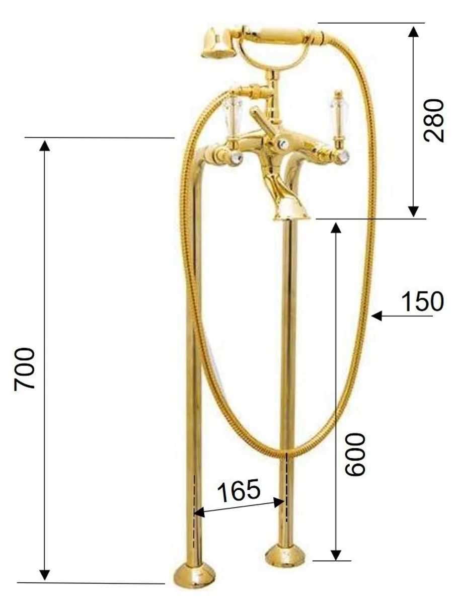 Luxury Art Nouveau bathtub faucet with Swarovski crystal glass gold - Freestanding bathtub faucet with feet and hand shower - Nostalgic bathroom accessories