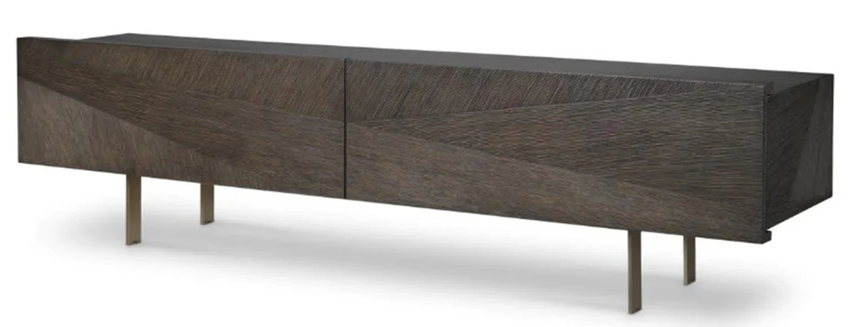 Luxury TV cabinet with oak veneer, mocha W. 200 cm, D. 43.5 cm, H. 52 cm
