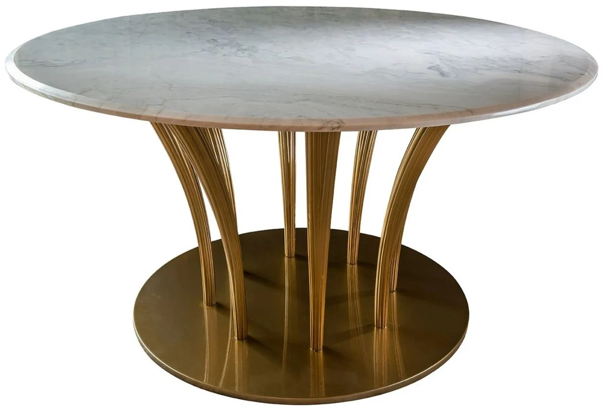 Luxury dining table gold / white Ø 170 x H. 75 cm - Handcrafted dining room table with round Carrara marble top - Luxury dining room furniture - Luxury quality