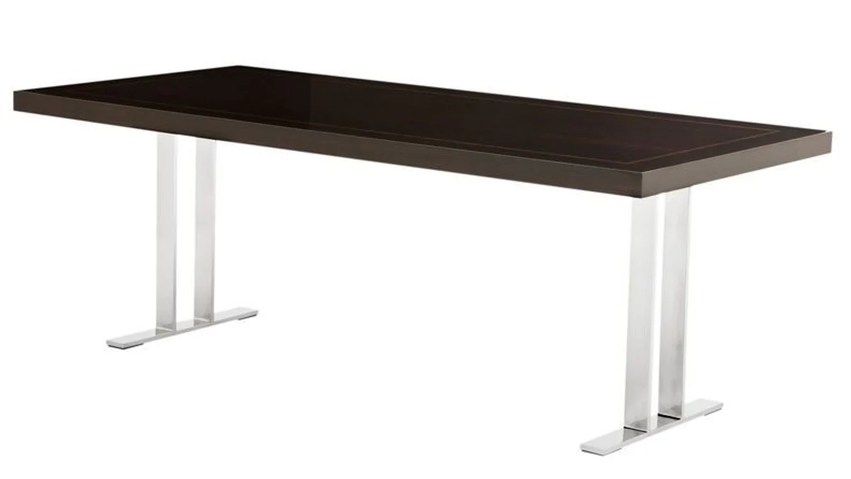Designer luxury dining table brown high gloss / chrome 220 cm - dining room table - conference table