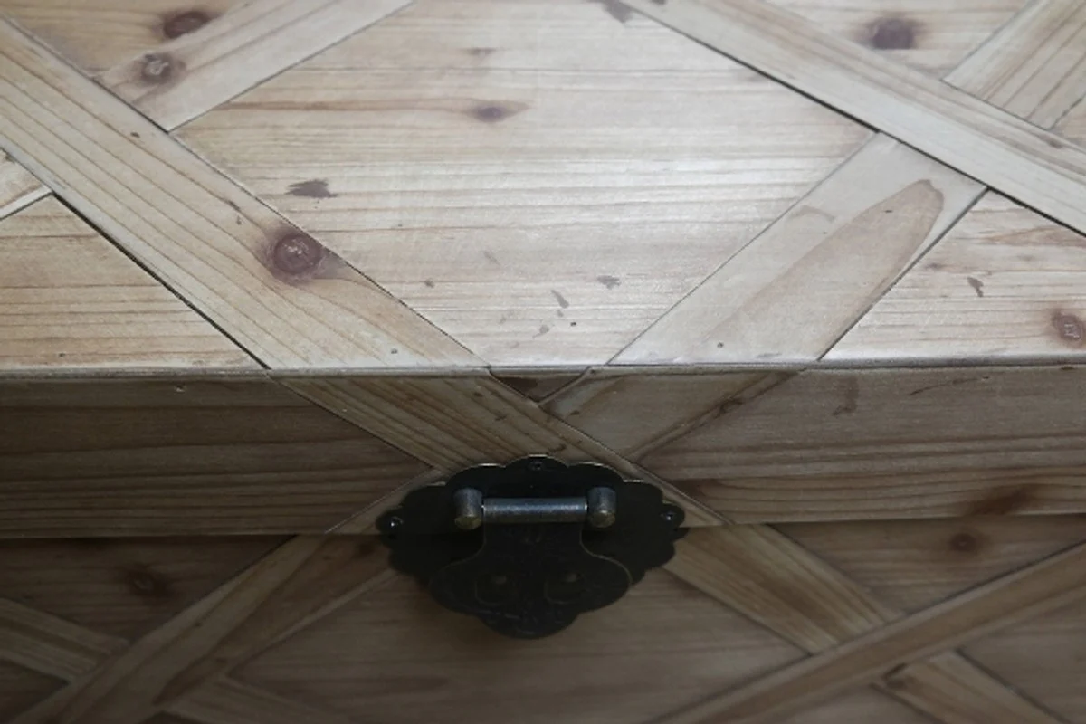 Country house style chest natural colors 100 x 48 x H. 40 cm - handmade wooden chest in parquet look
