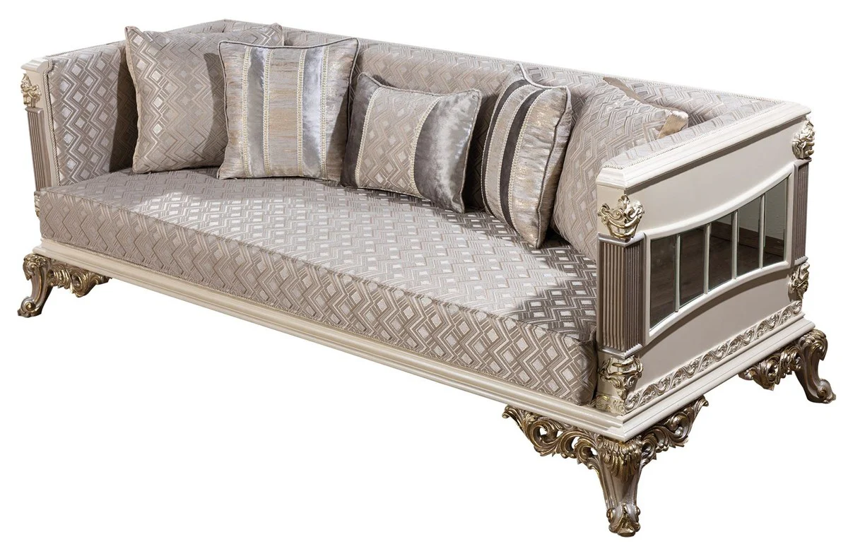 Luxury Baroque Sofa Silver / White / Gray / Gold - Mirrored Baroque Style Living Room Sofa - Luxury Living Room Furniture in Baroque Style - Baroque Furniture - Baroque Furnishings