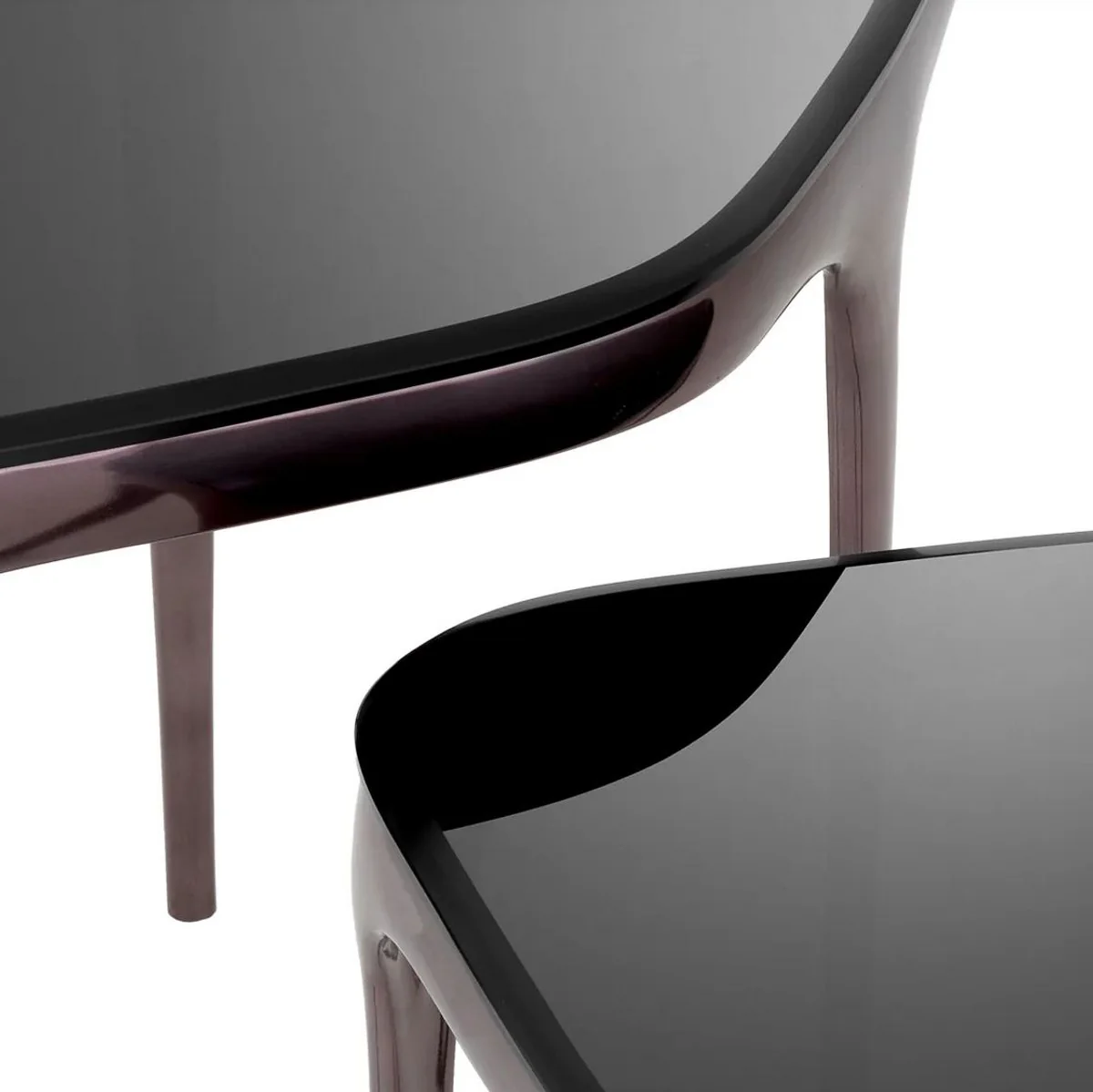 Luxury side table set silver black / black - 2 aluminum tables with glass tops - hotel furniture - living room furniture - luxury furniture - luxury furnishings - furniture luxury