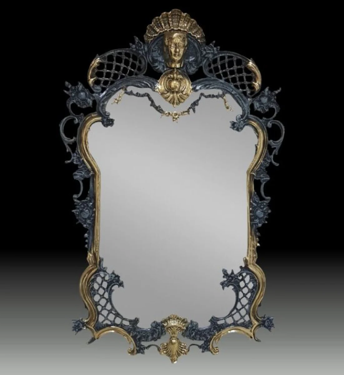 Luxury Baroque Bronze Mirror Blue / Gold H. 96 cm - Baroque Furniture