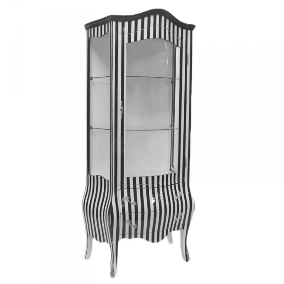 Baroque display cabinet in black/white stripes - display cabinet - living room cabinet