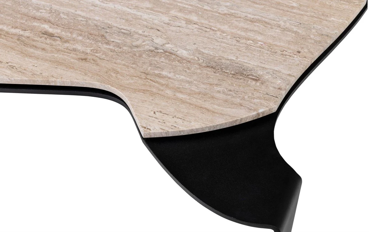 Luxury coffee table black / beige 75.5 x 78 x H. 32.5 cm - designer living room table with marble top