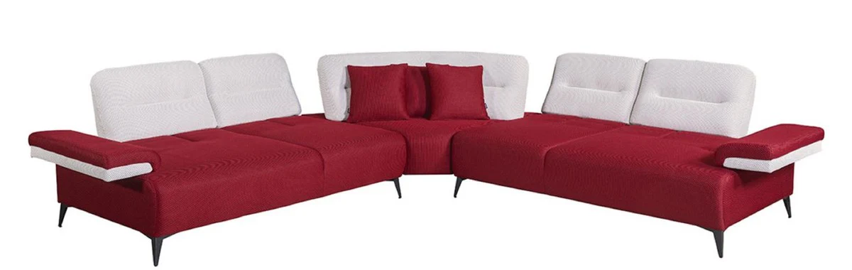 Luxury corner sofa Bordeaux red / white / gray 310 x 310 cm - living room sofa