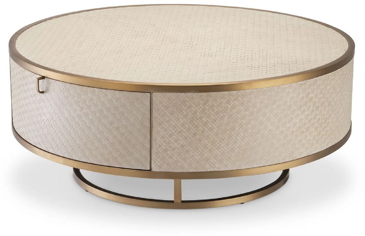 Luxury coffee table beige / brass Ø 100 x H. 40.5 cm - Round living room table with 2 drawers - Luxury living room furniture
