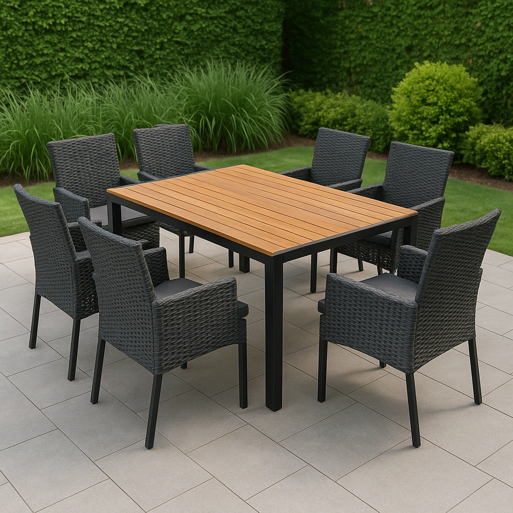 7-teiliges Gartenstuhlset in grauer Holz- und Metalloptik. - TrlIafd365iU