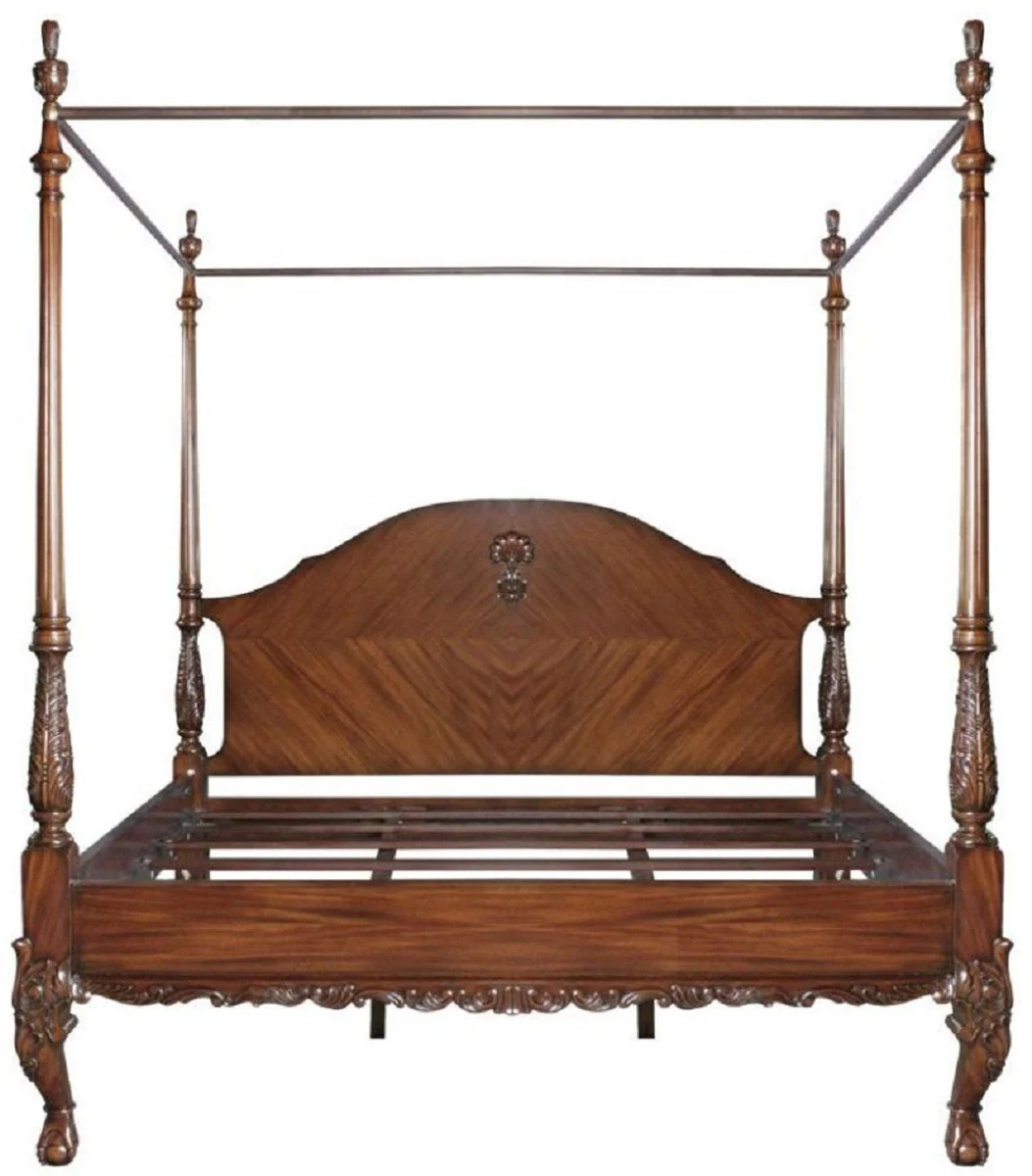 Luxury Baroque Double Bed Dark Brown - Handcrafted Solid Wood Bed - Bedroom Furniture in Baroque Style - Noble & Magnificent