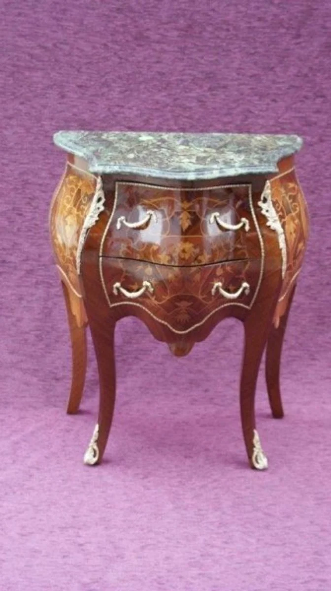 Baroque chest of drawers with marble top brown inlay - model mahogany - bedside table chest of drawers