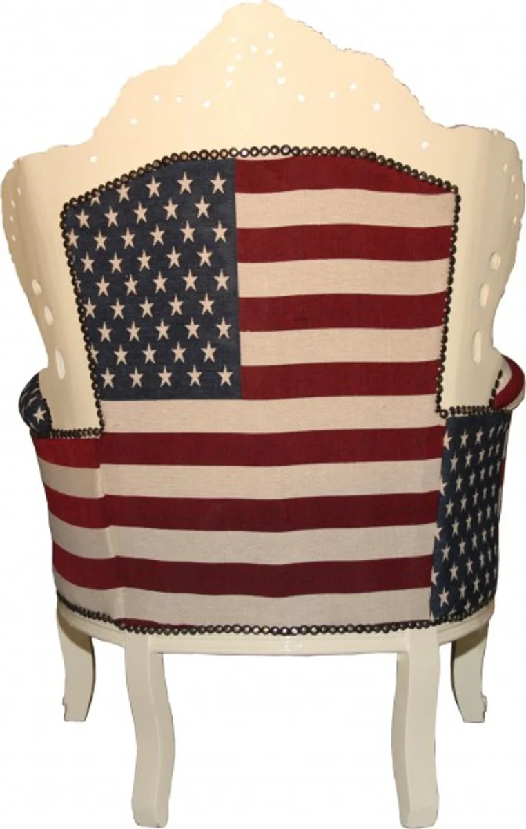Barock Sessel King Amerikanische Flagge USA / Creme - Limited Edition