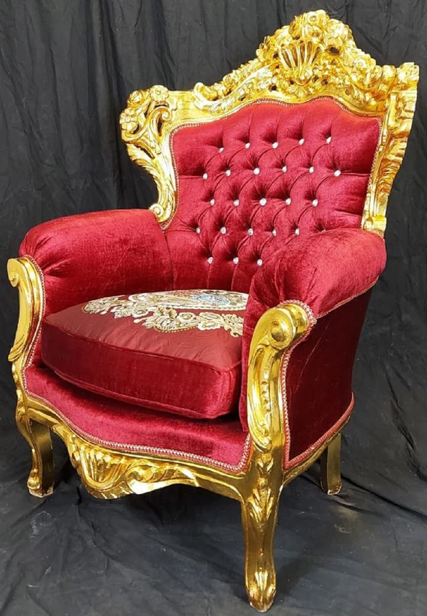 Barock Wohnzimmer Set Bordeauxrot / Mehrfarbig / Gold - 1 Barock Sofa & 2 Barock Sessel - Wohnzimmer Möbel im Barockstil - Barock Möbel - Barock Wohnzimmer Einrichtung