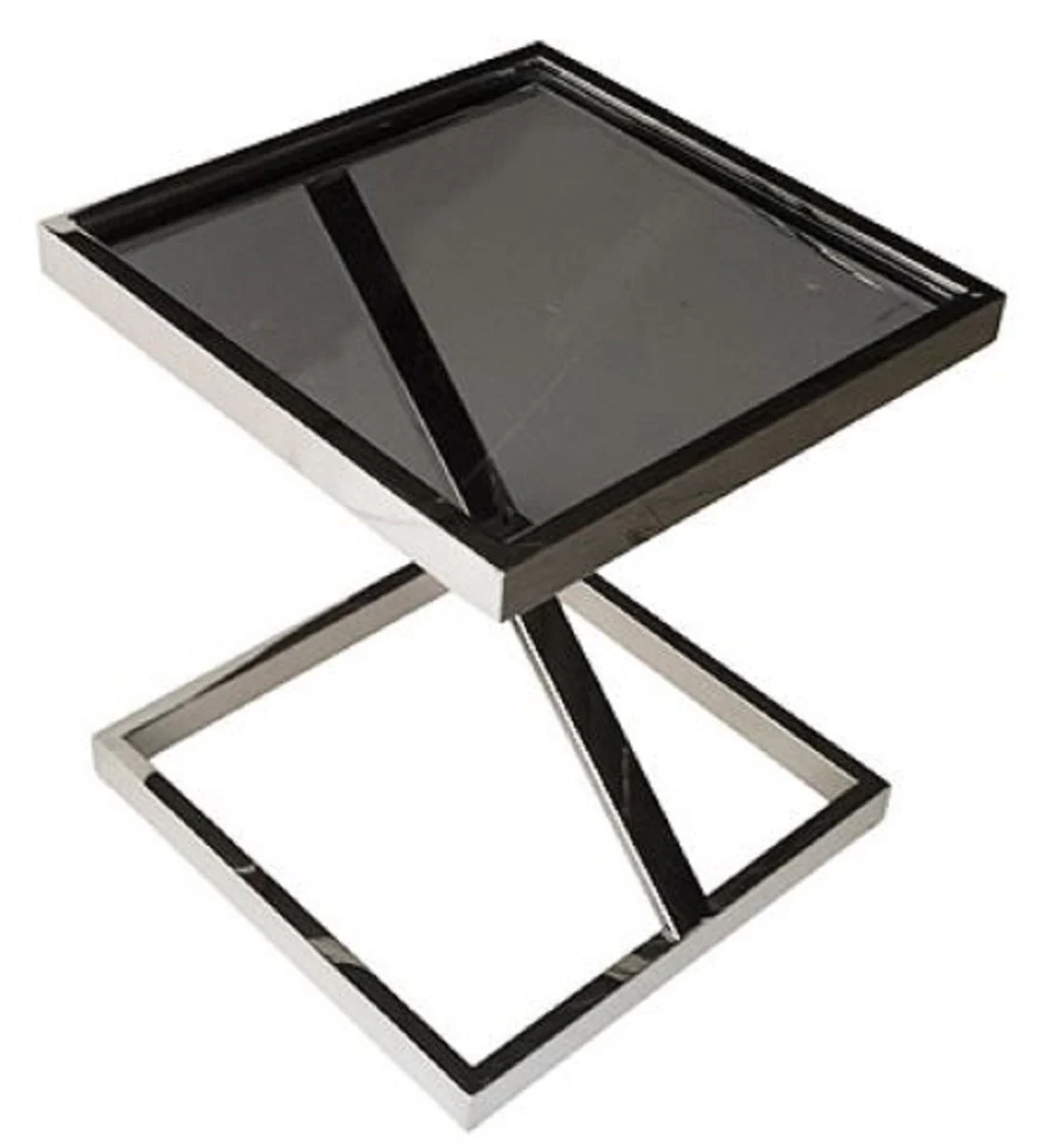 Luxury stainless steel side table with glass top silver / black 45 x 45 x H. 50 cm - living room furniture