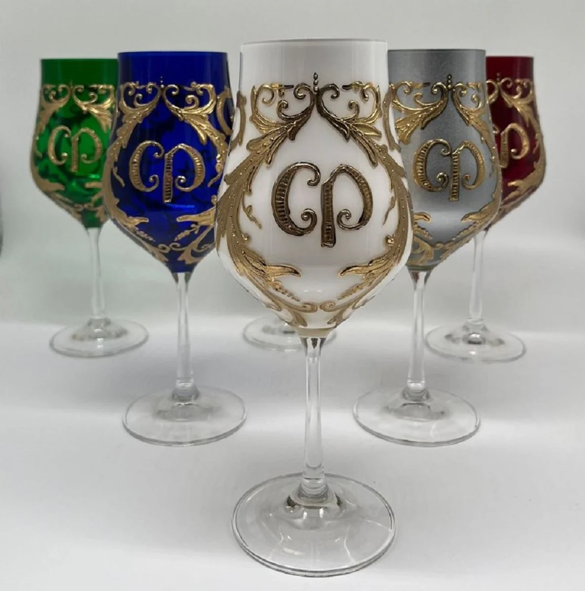 Luxury Baroque wine glass set colorful / gold - wine glasses with 24 carat gold plating