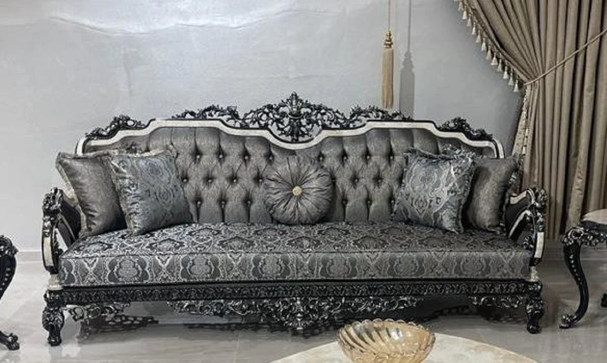 Luxury Baroque Sofa Silver / White / Black / Gold - Magnificent Living Room Sofa - Baroque Style Living Room Furniture - Luxury Furniture in Baroque Style - Noble & Magnificent