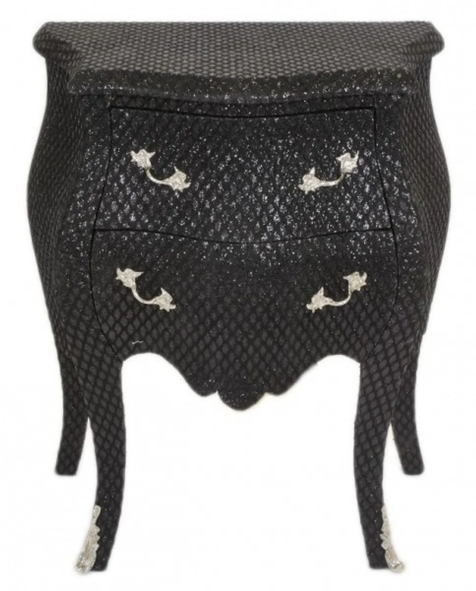 Baroque chest of drawers black / glitter look H 71 cm, W 60 cm, D 38 cm - bedside table chest of drawers