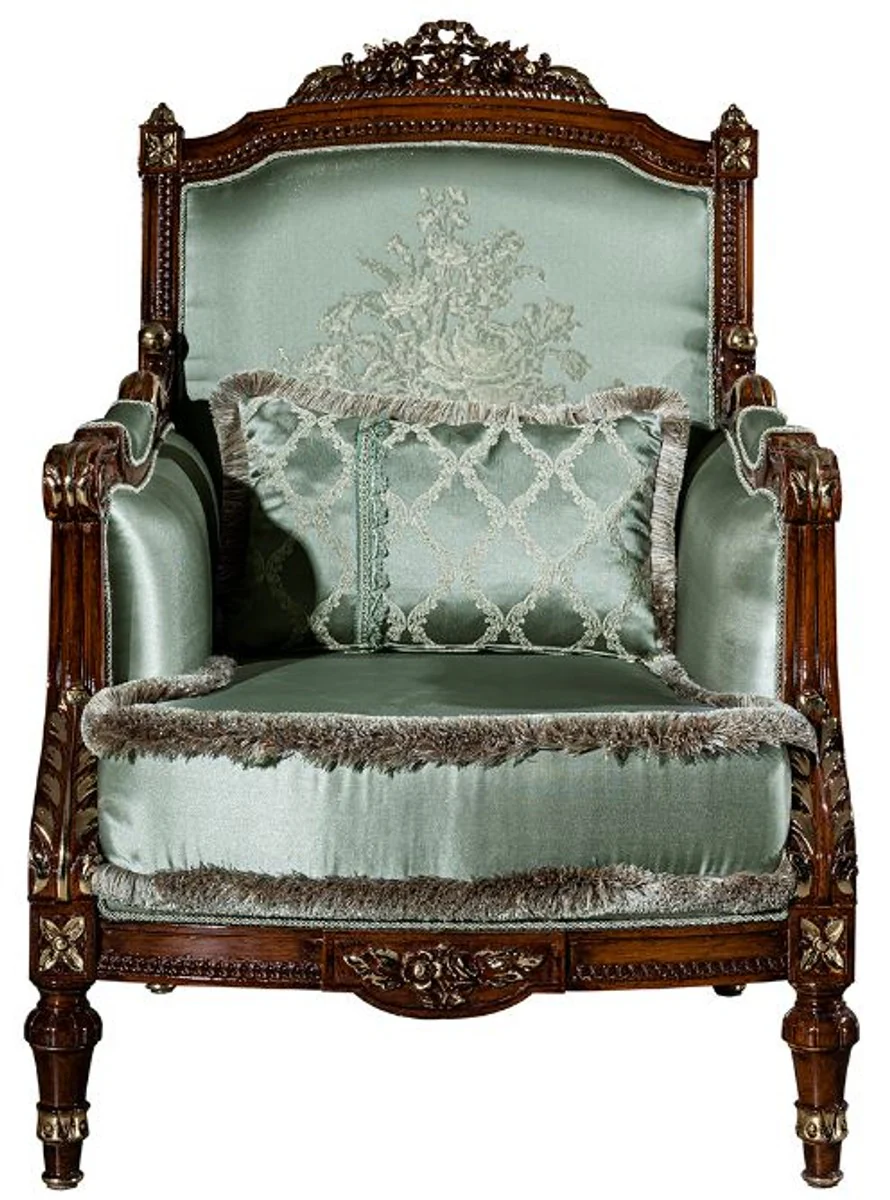 Luxury baroque living room set light green / brown - 2 sofas & 2 armchairs & 1 coffee table - magnificent living room furniture in baroque style