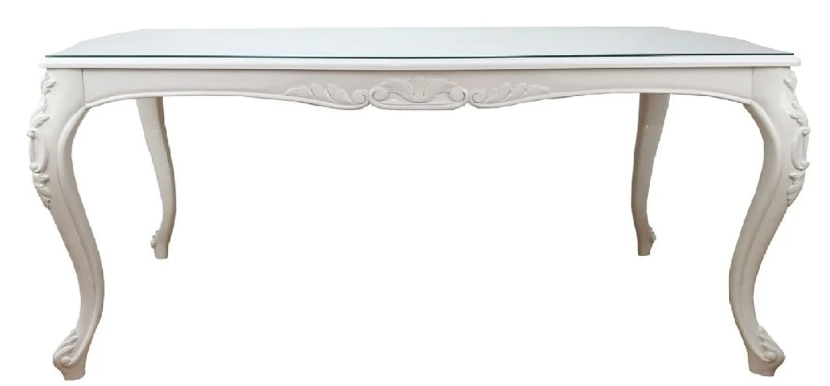 Baroque luxury dining table white 240 x 100 x H. 81 cm - Dining room table with glass top - Hotel & Restaurant furniture - Made in Italy