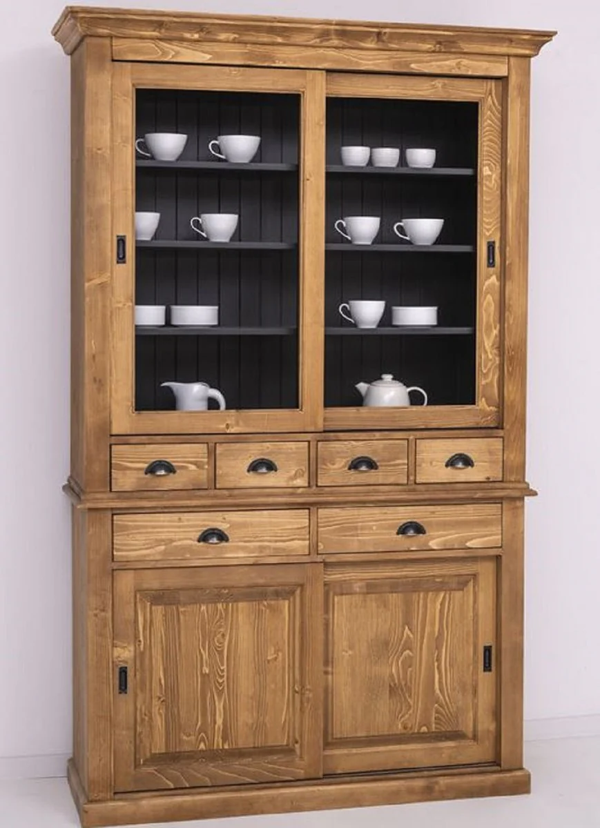 Country house style dining room cabinet brown / black 142 x 48 x H. 225 cm - solid wood kitchen cabinet - country house style dining room furniture