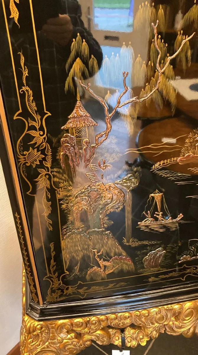 Luxury baroque bar cabinet black / multicolored / gold - magnificent solid wood cabinet with LED lighting - baroque living room furniture - baroque bar furniture - baroque hotel furniture