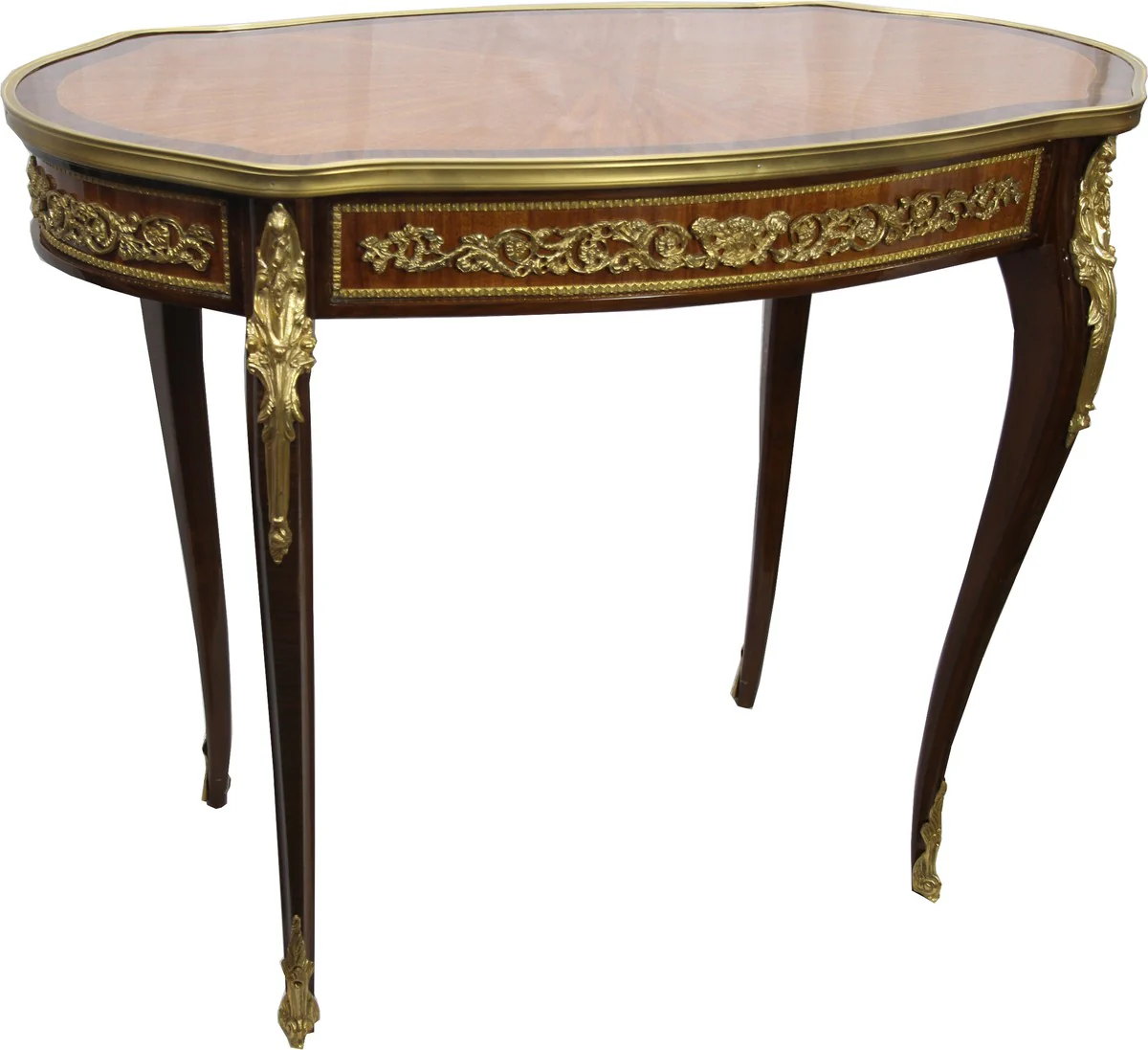 Luxury baroque side table mahogany inlays with brass applications 90 x 53 x H77 cm