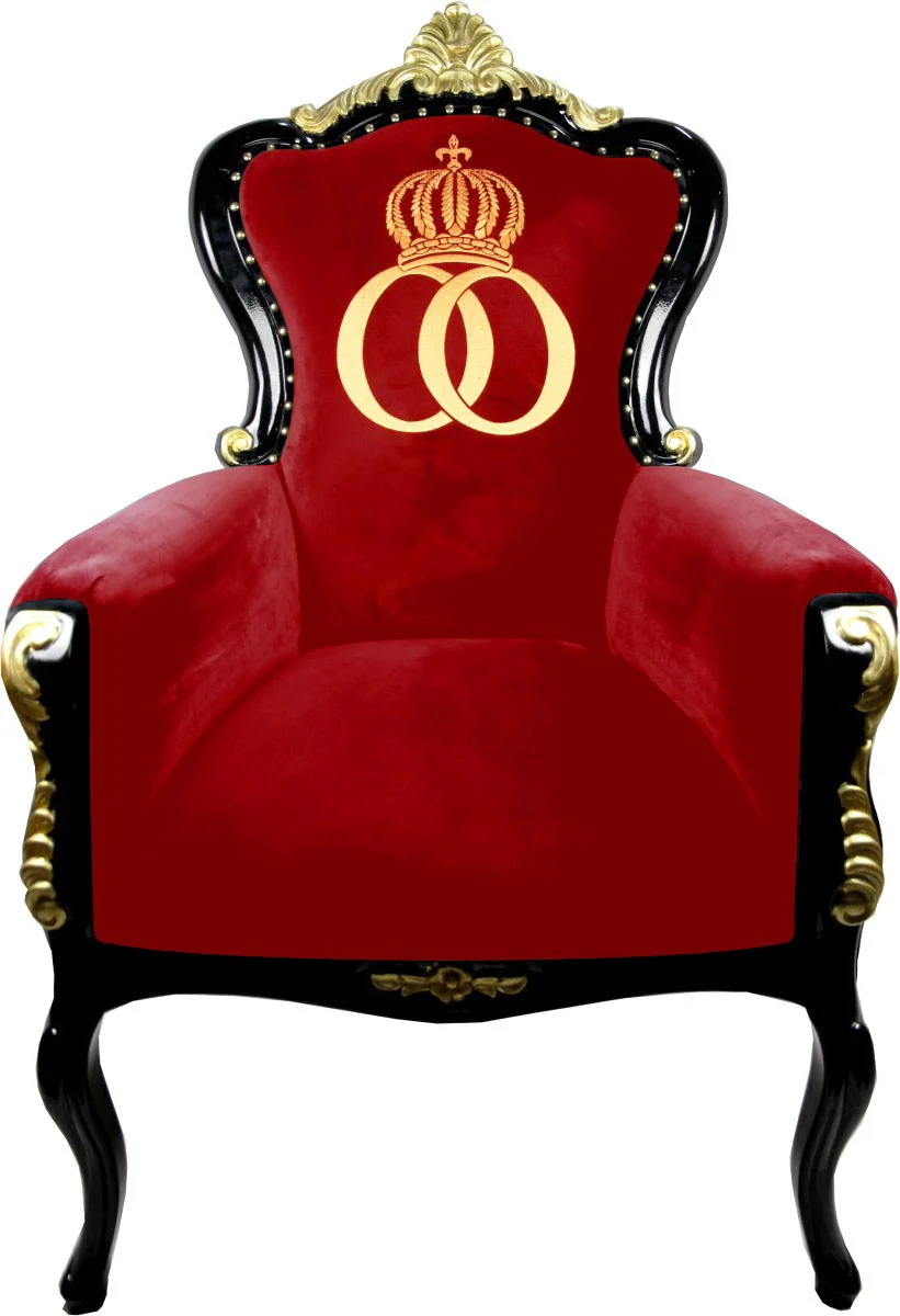 Pompöös by Luxury Baroque Armchair Bergere Red / Black / Gold with Gold Crown - Pompööser Baroque Armchair designed by Harald Glööckler