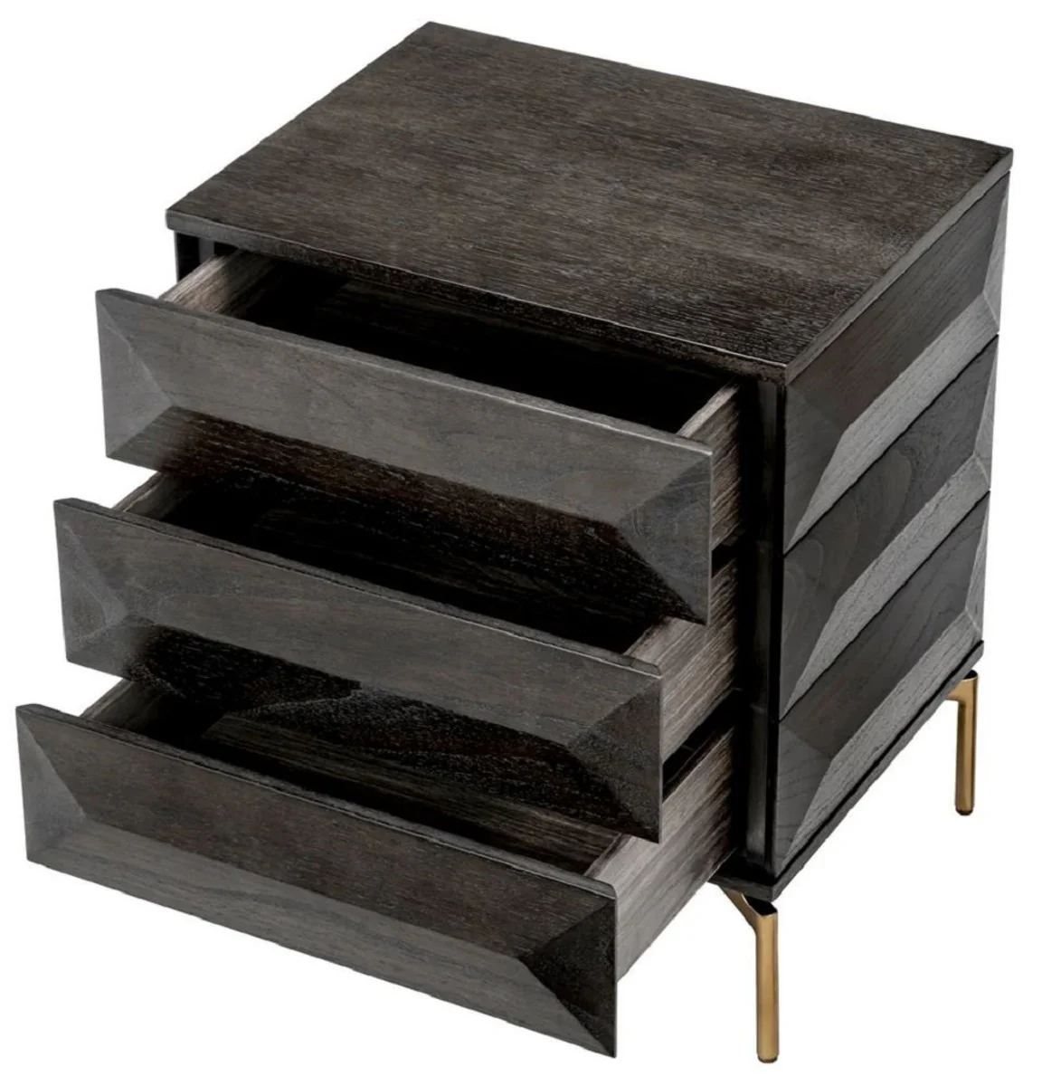 Luxury bedside table mocha / brass 64 x 48 x H. 72 cm - Solid wood side table with 3 drawers - Bedroom furniture - Luxury furniture - Luxury furnishings - Luxury furniture