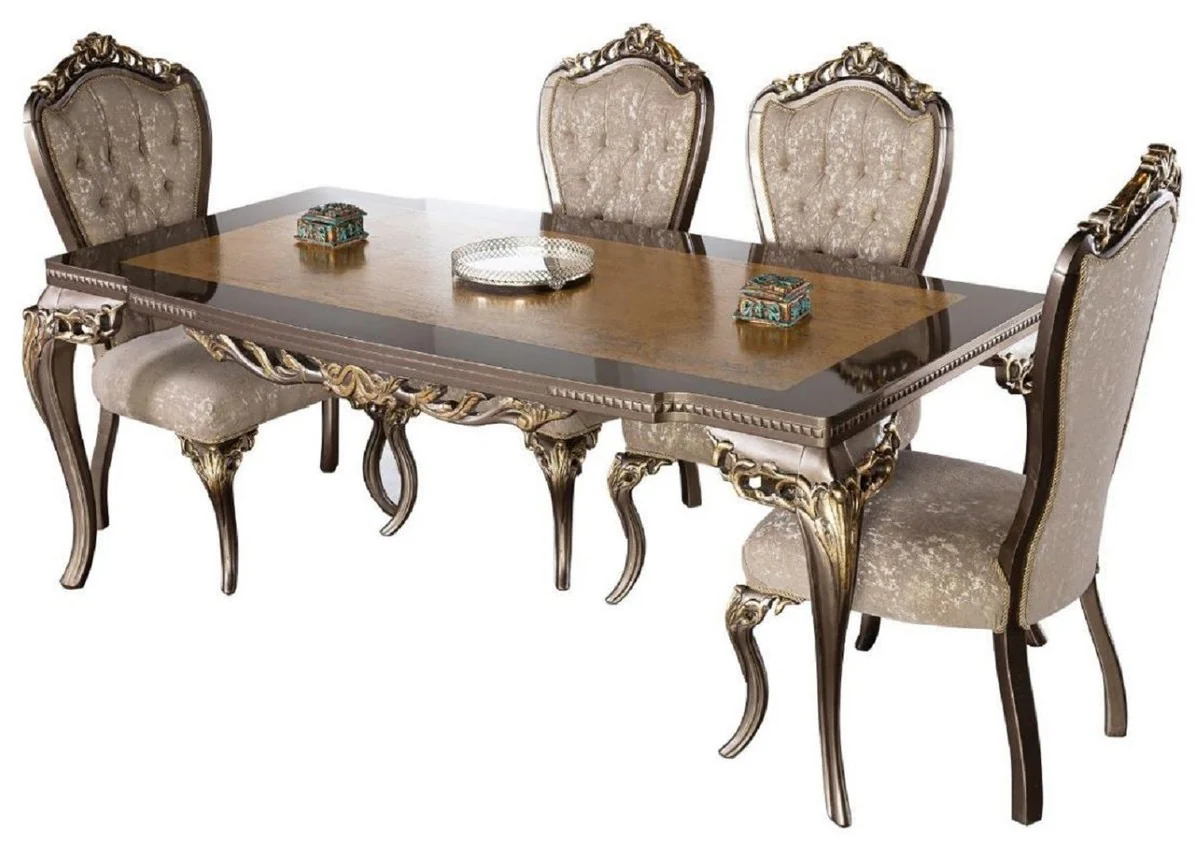 Luxury Baroque Dining Room Set Brown / Gray / Dark Gray / Gold - 1 Baroque Dining Table & 6 Baroque Dining Chairs - Dining Room Furniture in Baroque Style - Noble & Magnificent