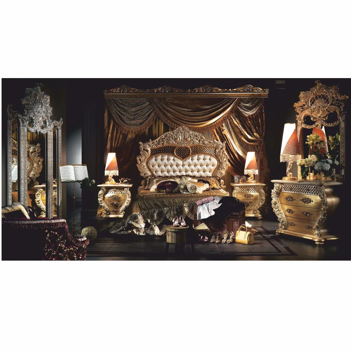 Luxus Barock Standspiegel Silber 230 x H. 260 cm - Made in Italy