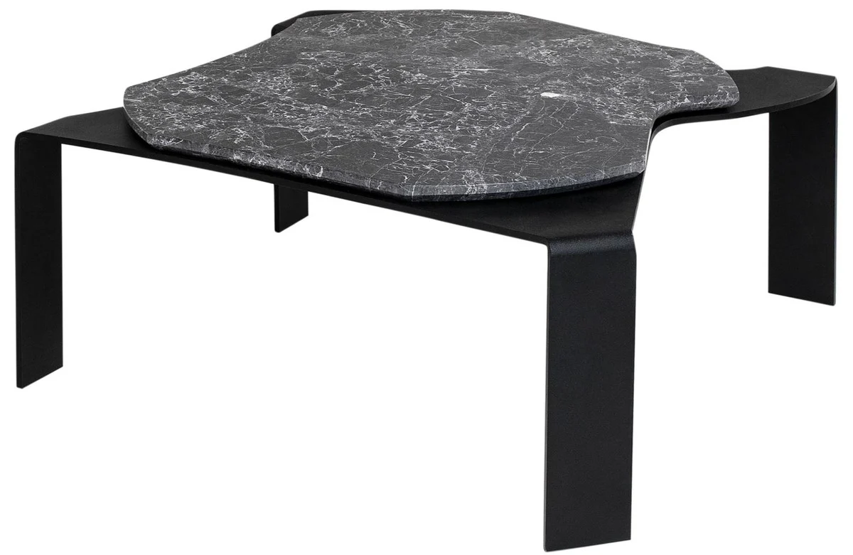 Luxury coffee table black / gray 75.5 x 78 x H. 32.5 cm - designer living room table with marble top