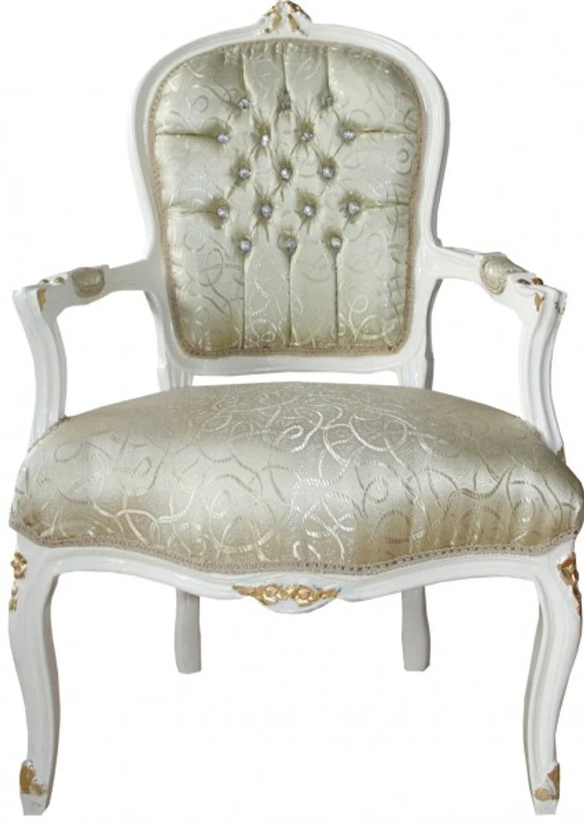 Baroque Salon Chair Mod1 Cream / Gold with Bling Bling Rhinestones