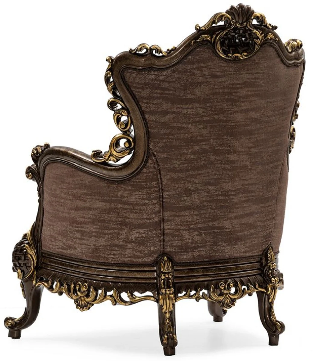Luxury Baroque Living Room Set Gray / Brown / Gold - 2 Baroque Sofas & 2 Baroque Armchairs & 1 Baroque Coffee Table - Luxury Living Room Furniture in Baroque Style - Baroque Furniture - Noble & Magnificent