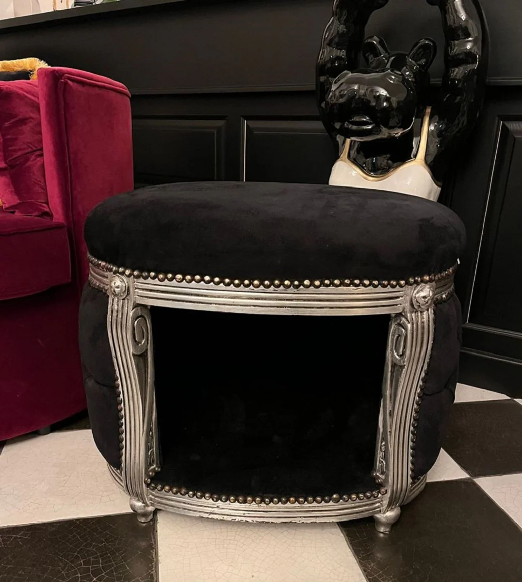 Baroque Dog Bed & Cat Bed Black / Silver - Handmade Dog & Cat Sofa in Baroque Style - Baroque Dog & Cat Furniture - Baroque Animal Furniture - Noble & Magnificent