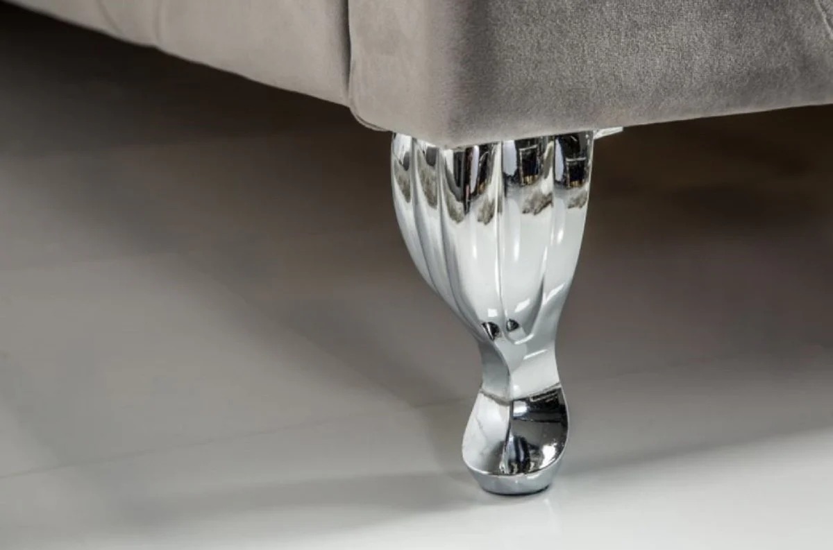 Chesterfield velvet double bed silver gray / silver 190 x 215 x H. 130 cm - Solid wood bed with headboard - Chesterfield bedroom furniture