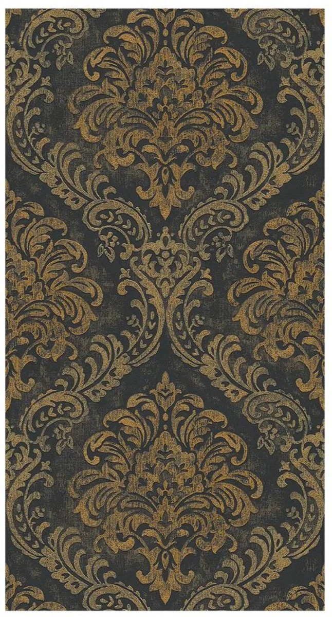Barock Vliestapete Schwarz / Gold Metallic