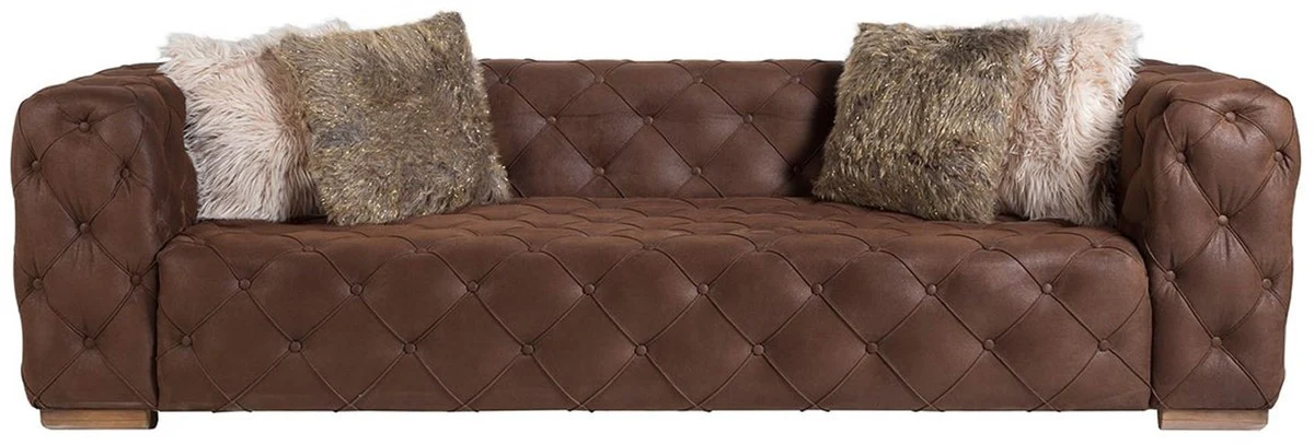 Luxury Chesterfield 3-seater sofa brown / light brown 240 x 95 x H. 81 cm - Chesterfield living room sofa - Chesterfield living room furniture - Luxury collection