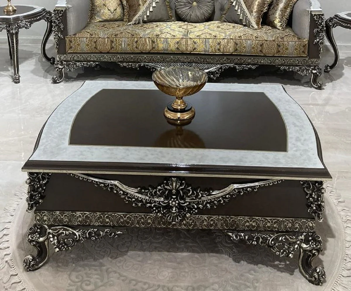 Luxury baroque coffee table black / white / silver - magnificent living room table in baroque style - baroque style living room furniture - baroque furnishings - baroque furniture - luxury furniture in baroque style