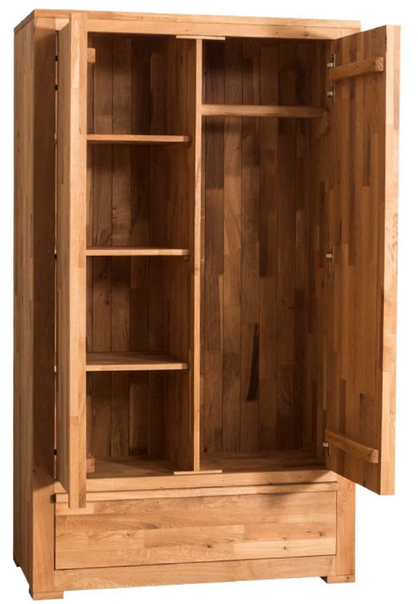 Country house style wardrobe natural colors 110 x 55 x H. 190 cm - oak wood bedroom cabinet with 2 doors and drawer