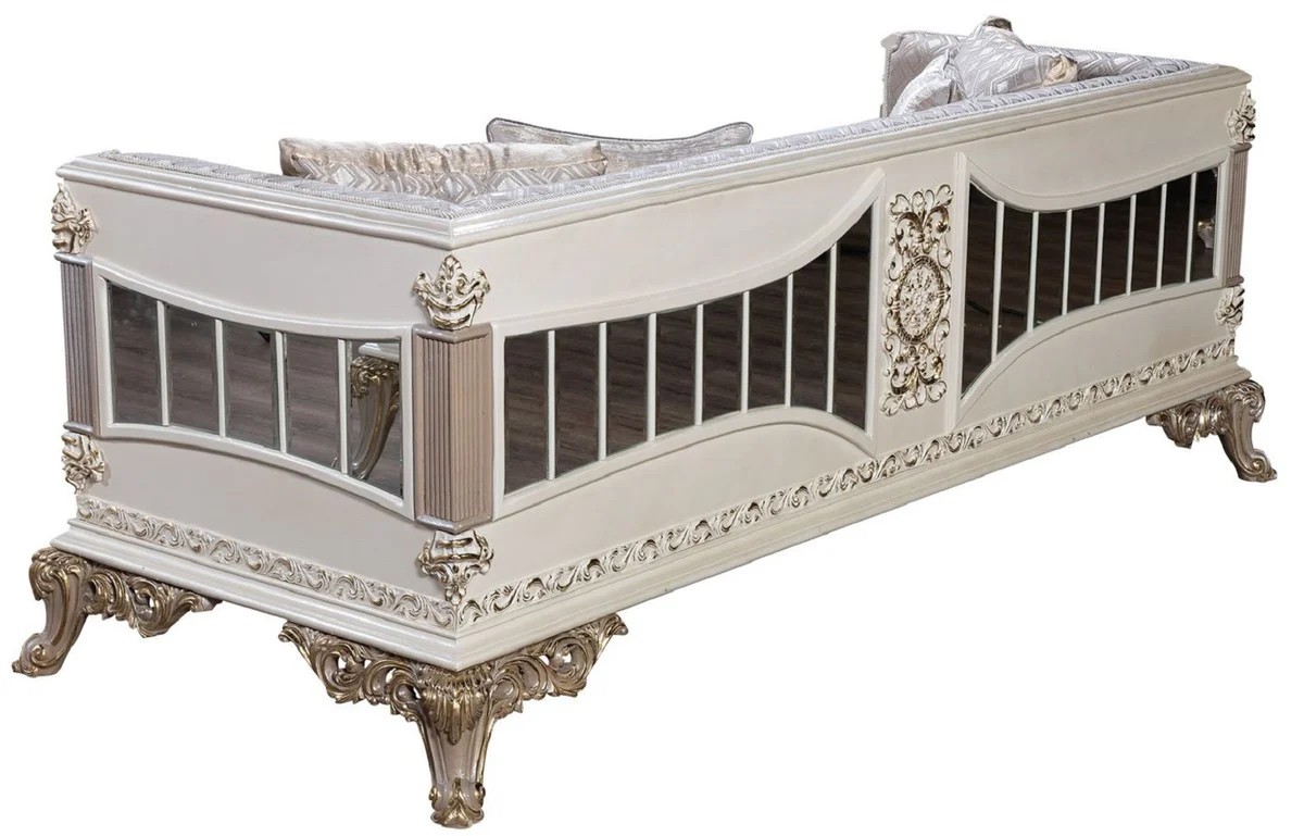 Luxury Baroque Sofa Silver / White / Gray / Gold - Mirrored Baroque Style Living Room Sofa - Luxury Living Room Furniture in Baroque Style - Baroque Furniture - Baroque Furnishings