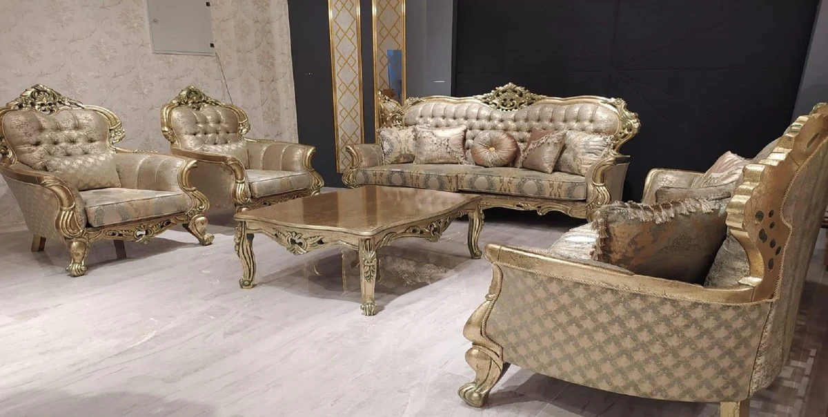 Luxury Baroque Sofa Gold / Green / Gold - Magnificent living room sofa with elegant pattern - Baroque living room furniture
