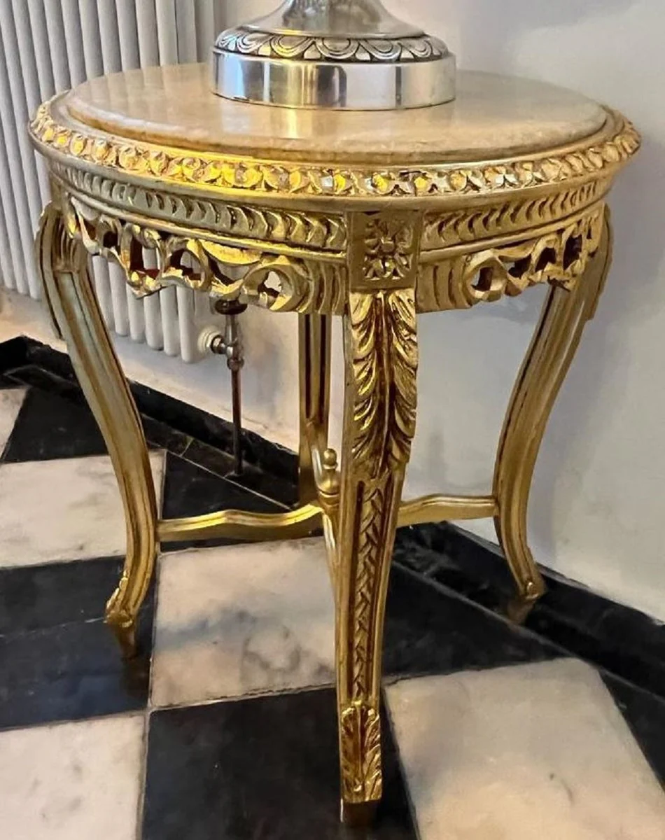 Baroque side table gold / gray - round antique style table with marble top - baroque style living room furniture in baroque style - baroque furniture