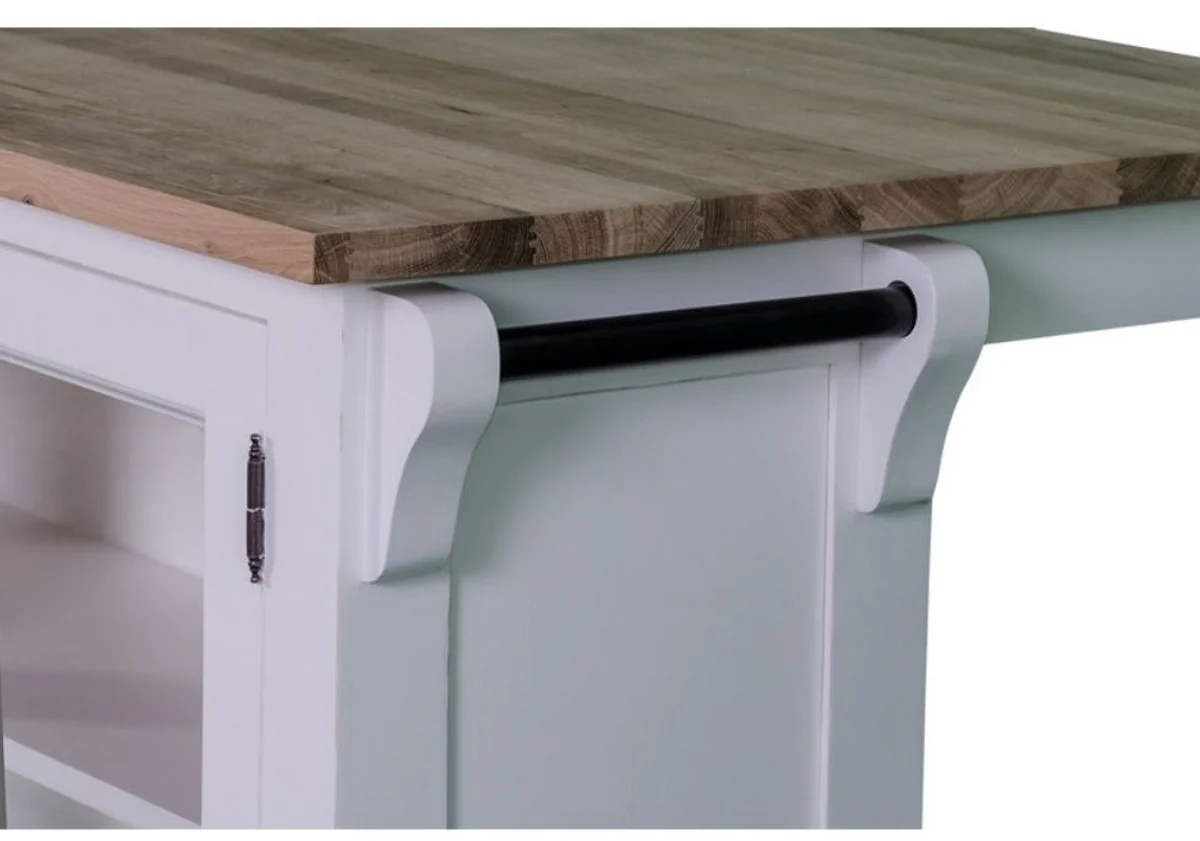 Country house style kitchen island white / natural colors 135 x 85 x H. 80 cm - country house style kitchen cabinet with 2 glass doors