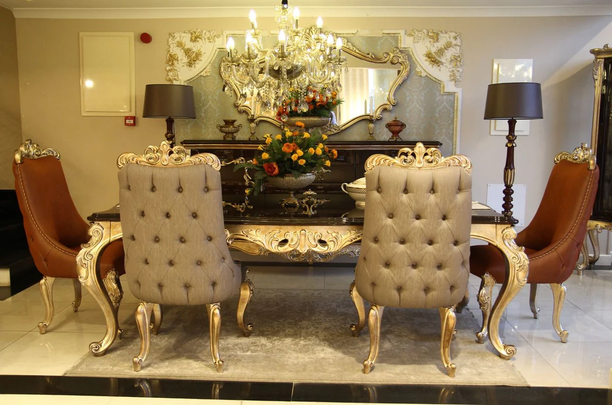 Luxury baroque chest of drawers with wall mirror dark brown / gold - handmade solid wood cabinet with elegant mirror - magnificent furniture in baroque style