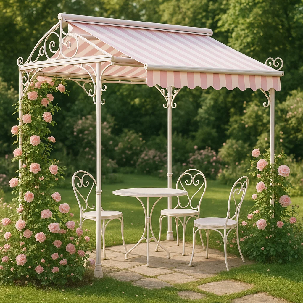 Gartenmarkise – Weiß und Rosa, Metall und Stoff – für den Außenbereich, Maße ca.: 350 x 250 x 320 cm nFCiigj327lt