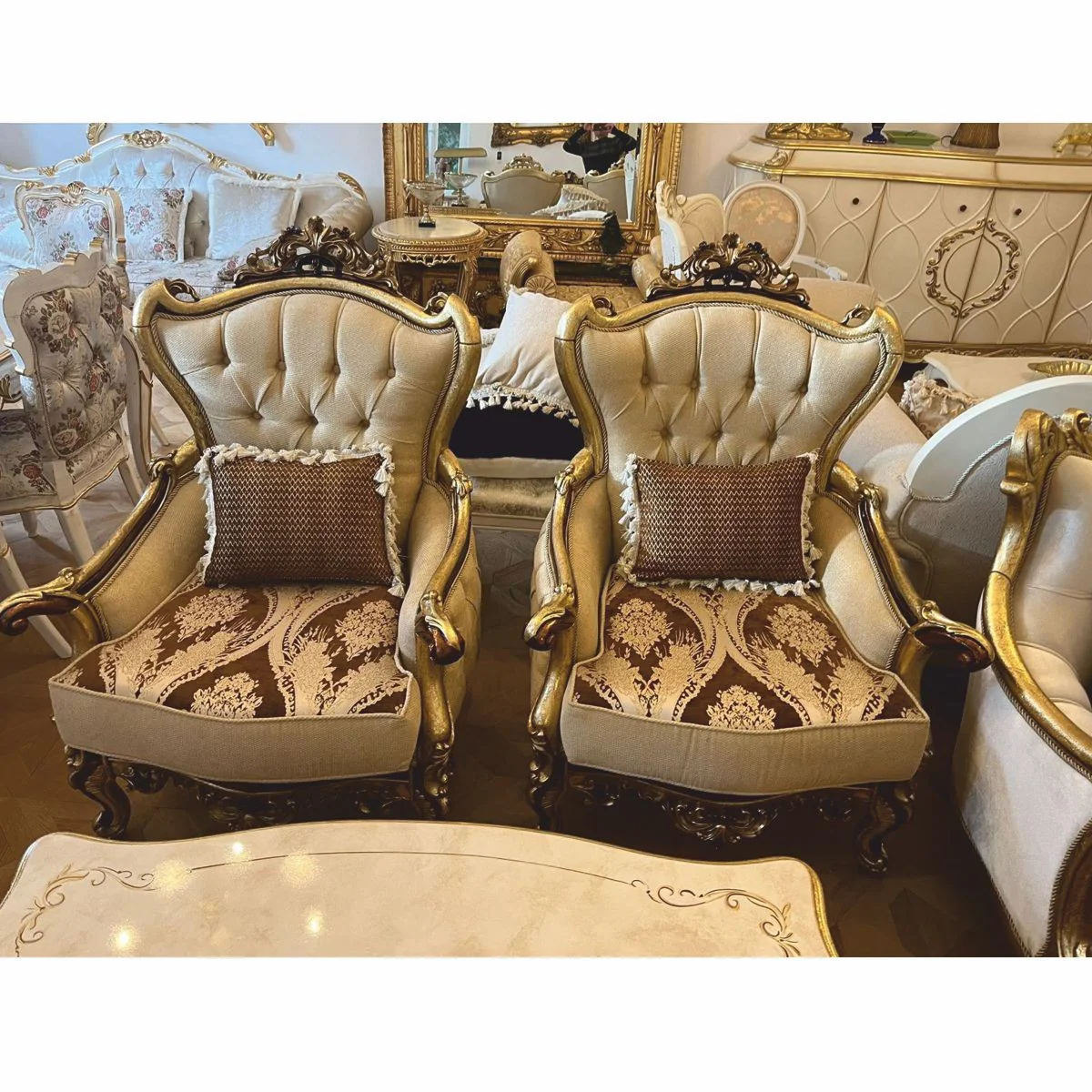 Luxury Baroque Living Room Set Beige / Brown / Gold - Baroque Style Furniture